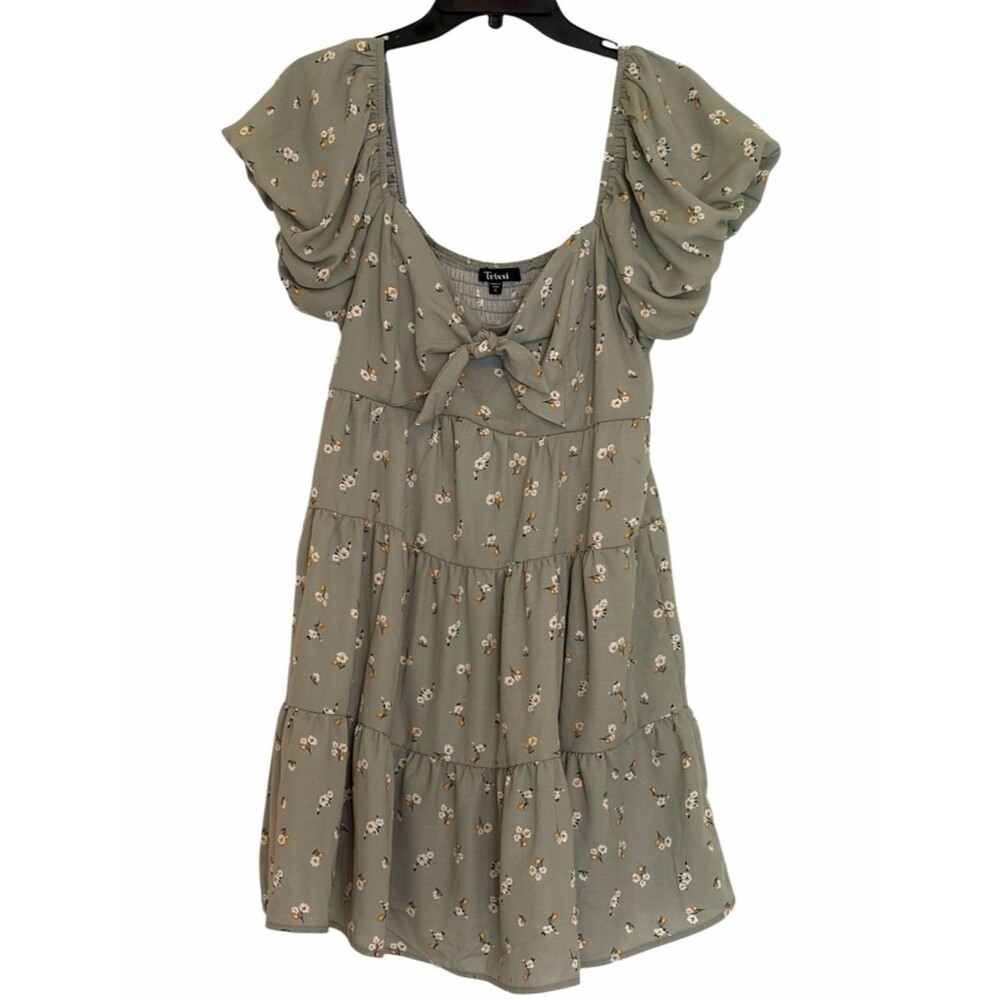 A New Day Olive Green Floral Tiered Sundress - Size XL